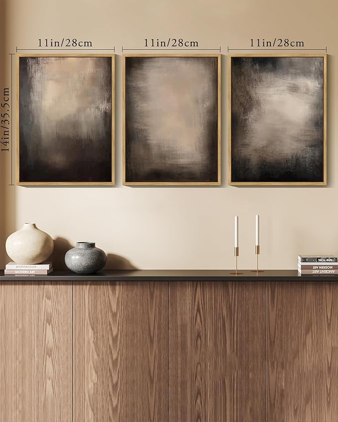 KUVIOKE Abstract Framed Wall Art Set Earthy in Deep Brown and Beige Tones Modern Art Decorative Home Decor 11x14in (Natural Framed)
