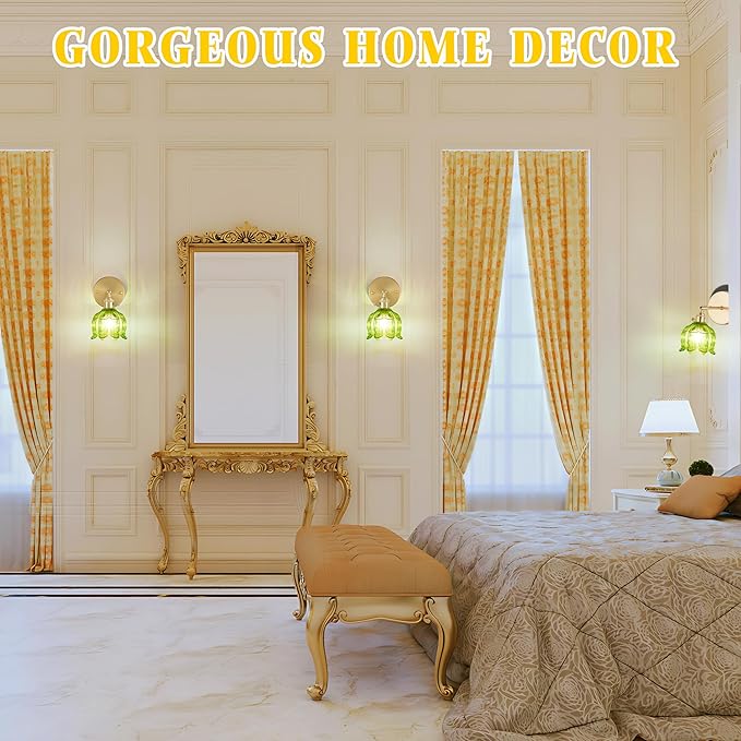 Vintage Wall Sconces,Wall Lamp with Flower Lampshade,3 Color Temperatures Wall Lights,Hradwired Wall Lighting Fixture for Bedside Bathroom Bedroom Doorway (Flower Green, 1 Light Hardwired)