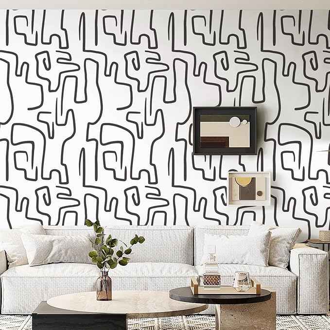 Ismoon 17.3"X393" Unique Black and White Peel and Stick Wallpaper Scribbles Wallpaper Modern Abstract Contact Paper Removable Self-Adhesive Wall Paper for Home Decoration Vinyl Film Roll