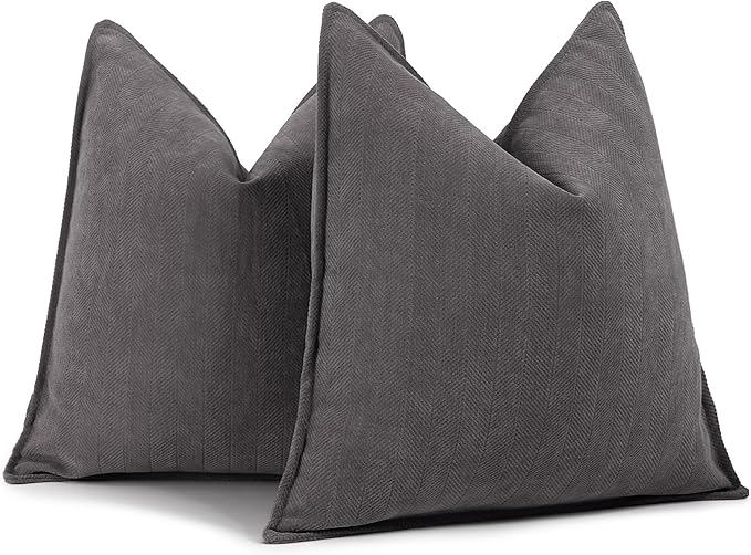 ZWJD Rustic Gray Pillow Covers 18x18 Set of 2 Chenille Throw Pillow Covers with Elegant Design Soft and Luxurious Decorative Throw Pillows for Couch, Bed, and Home Decor