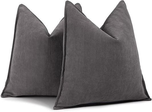 ZWJD Rustic Gray Pillow Covers 18x18 Set of 2 Chenille Throw Pillow Covers with Elegant Design Soft and Luxurious Decorative Throw Pillows for Couch, Bed, and Home Decor