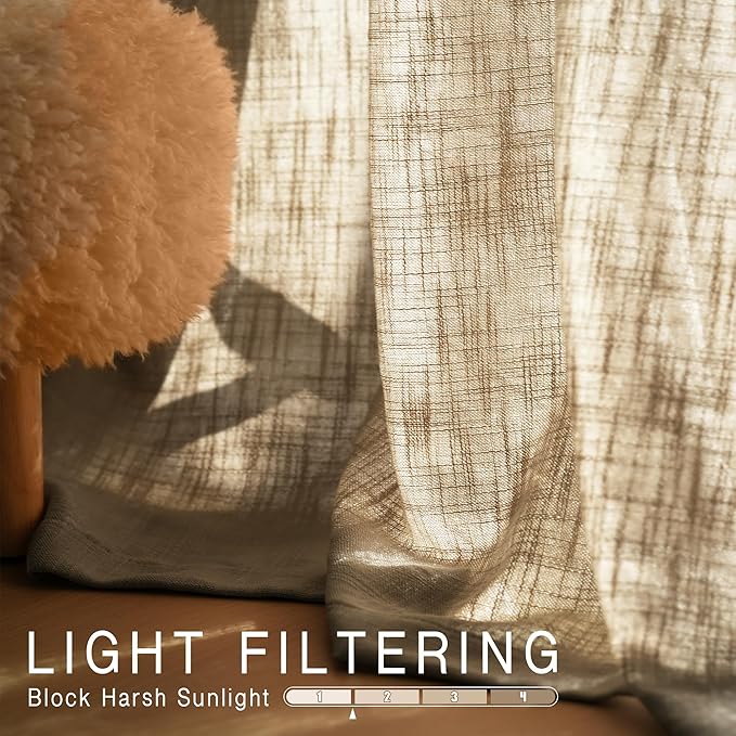 HESTIA Linen Curtains 84 inches Long for Living Room 2 Panels Set Khaki Drapes 70% Blackout Privacy Khaki Light Filtering Country Rustic Farmhouse Curtain for Home Office (84" L x 42" W)