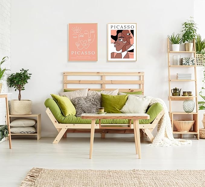 2pcs Picasso style abstract wall art abstract lines woman face painting canvas art print poster modern minimalist wall decor suitable for, office living room, bedroom and bathroom decoration Unframed