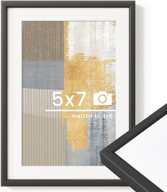 5x7 inch Metal Picture Frame - 5 x 7 Thin Aluminum Photo Frames with 4x6 Removable Mat - High Definition Plexiglass - Ideal for Wall or Tabletop Display - Black, Set of 1