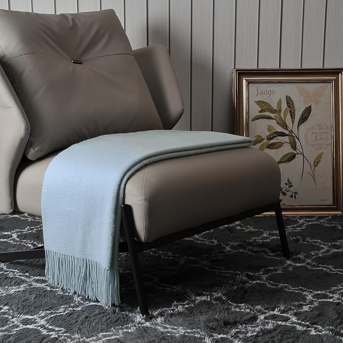 EP Mode 100% Pure Cashmere Throw Blanket for Sofa, Classic Design with Gift Box (Baby Blue)