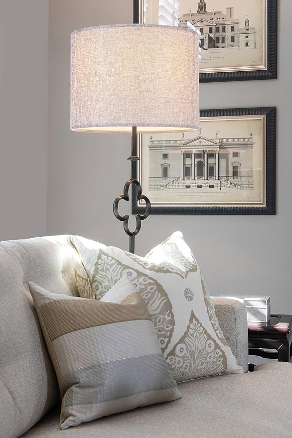 Wellmet 16"x16"x12" Assembly Required Lampshade for Table Lamp, Bedside Lamp, Floor Lamp, Fabric Drum Lampshade Classic Modern Style, Spider Fitter, Grey