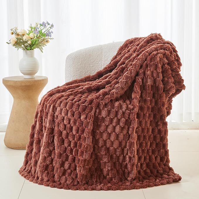 NEWCOSPLAY Super Soft Throw Blanket Coffee Premium Silky Flannel Fleece 3D Clouds Stylish Jacquard Lightweight Bed Blanket All Season Use 350GSM (Coffee, Throw(50"x60"))