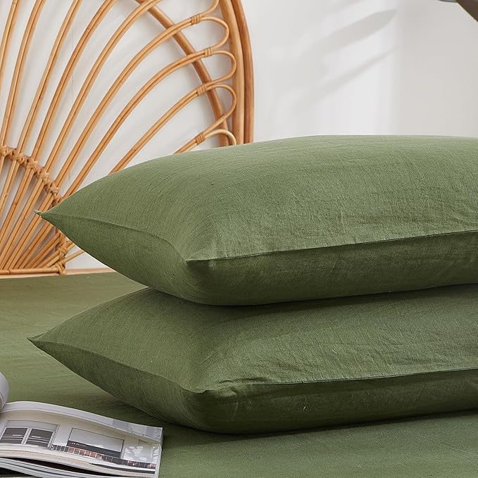 100% French Linen Pillowcase Set of 2, Breathable Envelope Closure Soft Linen Pillow Cover,Soft Luxury Hotel & Home Use, Gift