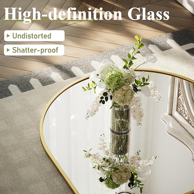 HARRITPURE 36"x48" Arched Bathroom Mirror - Gold Wall Mounted Vanity Mirror Aluminum Alloy Frame Large Arch Wall Mirror for Living Room, Bedroom and Entryway