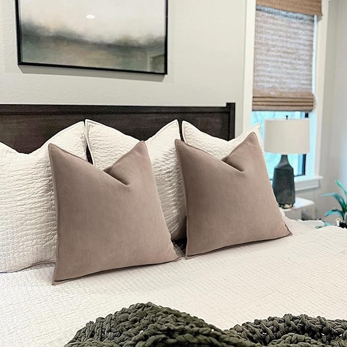 ZWJD Khaki Pillow Covers 16x16 Set of 2 Chenille Throw Pillow Covers with Elegant Design Soft and Luxurious Decorative Throw Pillows for Couch, Bed, and Home Decor