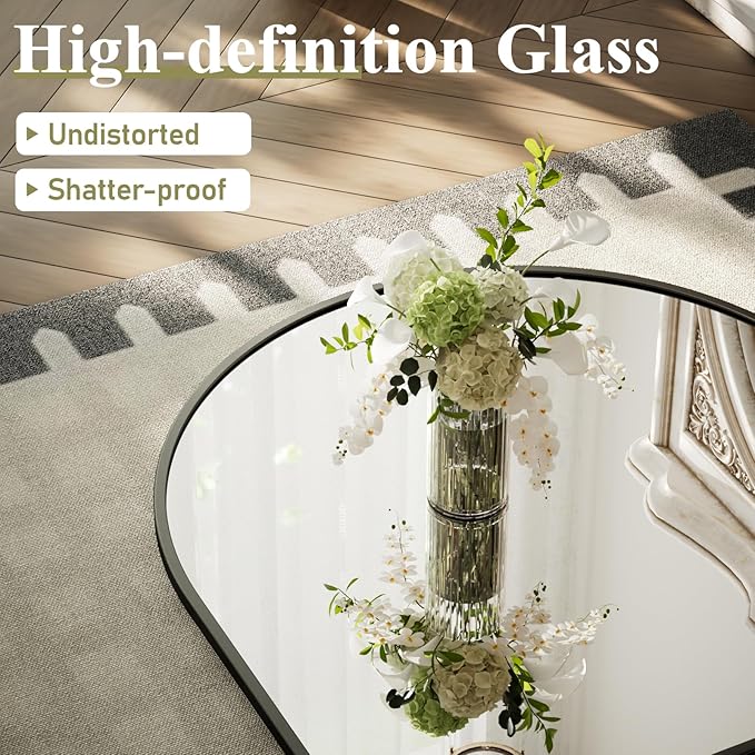 HARRITPURE 32"x48" Arched Bathroom Mirror - Black Wall Mounted Vanity Mirror Aluminum Alloy Frame Large Arch Wall Mirror for Living Room, Bedroom and Entryway