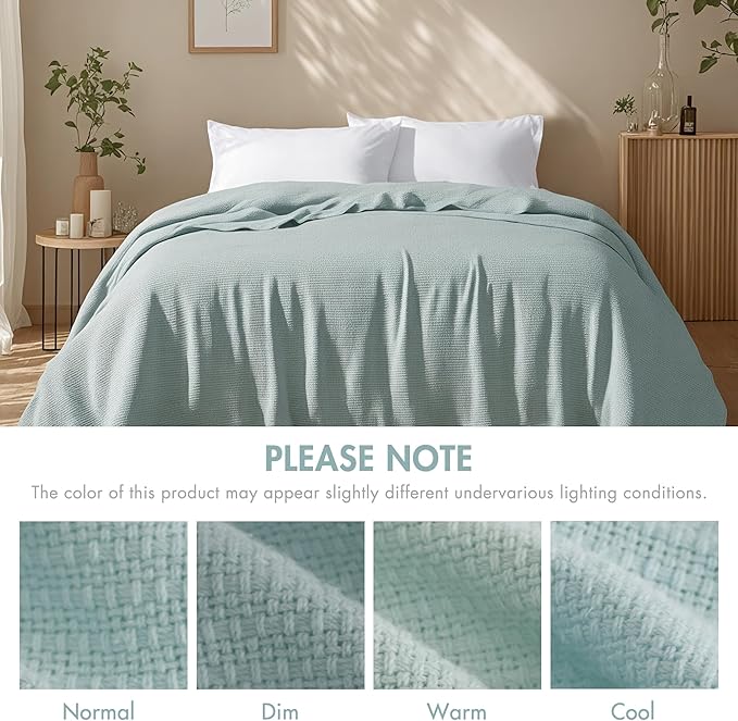 Madison Park Freshspun Basketweave Luxury Cotton Blanket Blue 66x90" Twin Size Basketweave Premium Soft Cozy 100% Cotton For Bed, Couch or Sofa