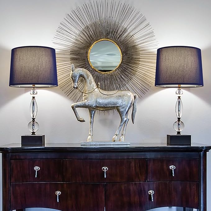 GOSO Blue Lamp Shades Set of 2,Faux Silk Lamp Shade Medium,11×13×10 Inches Spider Drum Lampshades for Table Lamps and Floor Lamp Replace the Decorated Bedroom,Modern Living Room,Simple Assembly