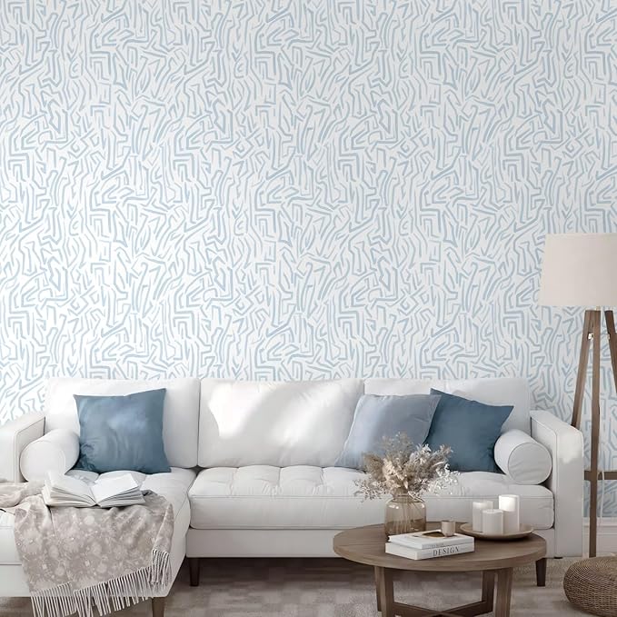 Ismoon 137"x17.3" Blue White Wall Paper Peel and Stick Modern Striped Wallpaper Neutral Stick on Wallpaper Removable Self-Adhesive Contact Paper for Cabinets Waterproof Bathroom Vinyl