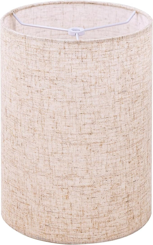 Wellmet Linen 8"x 8"x11" Lampshade, No Assembly Required, Classic Modern Lamp Shade for Table Lamp, Bedside Lamp, Floor Lamp, Fabric Drum Lampshade, Spider Fitter