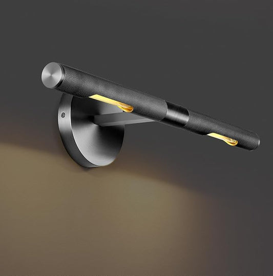 Hard-wired Knurled Picture Light, 19in Black Picture Light for Wall, Dimmable Black Art Lights, Rotatable 360° Sconce for Pictures Frame, Painting Wall Lights, Bathroom Wall Sconce, E12 Bulbs Included