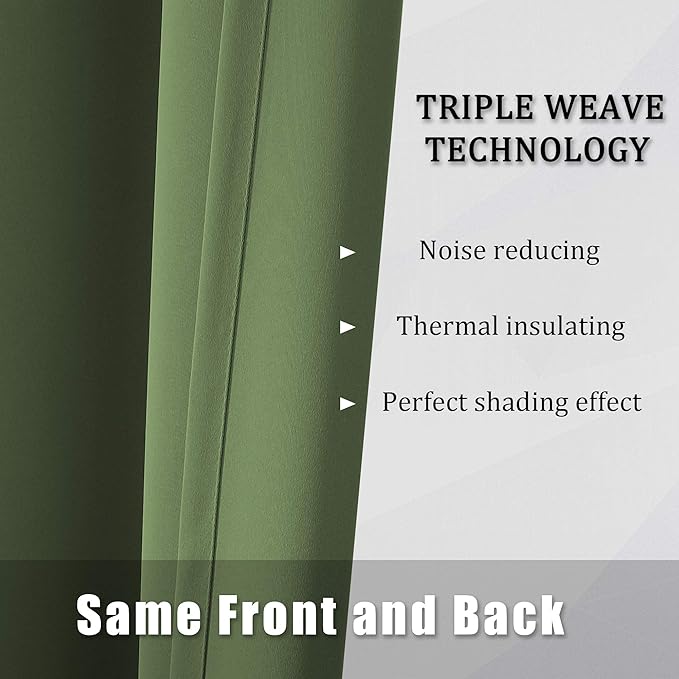 DUALIFE Sage Green Blackout Curtains 52 x 96 Inch Long Set of 2 Panels for Bedroom Thermal Insulated Grommet Room Darkening Window Curtain Drapes for Living Room