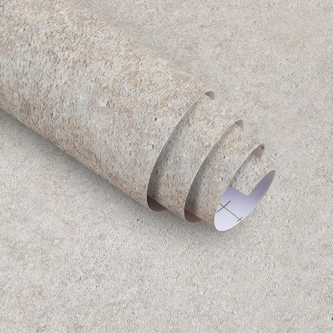 24"x591" Big Roll Thicken Granite Contact Paper Peel and Stick Countertops for Kitchen Waterproof Beige Grey Granite Wallpaper Self-Adhesive Removable Vinyl Film Marble Wallpaper for Bathroom Cabinets