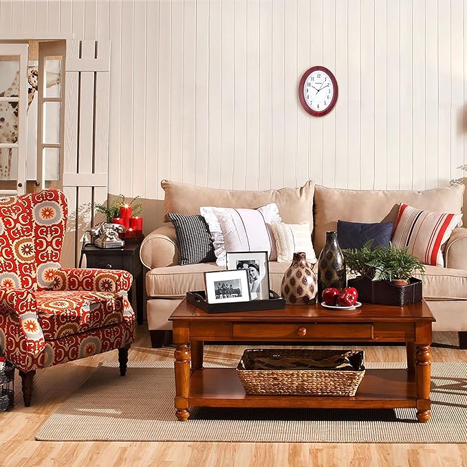 Vintage Wall Clock Retro Oval Wall Clocks Silent Non Ticking Quartz Battery Operated Easy to Read Decorative for Cafe Kitchen Living Room Bedroom Bathroom Decor by 13 inch