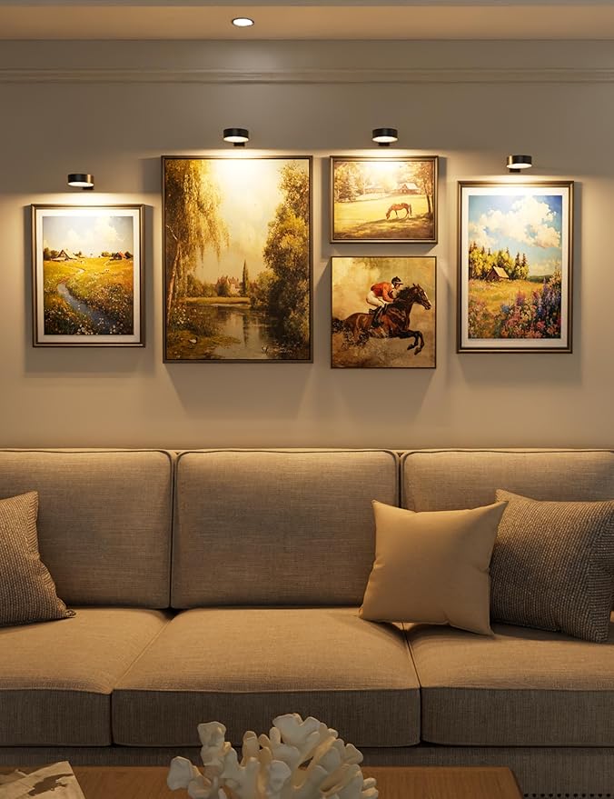 VOLISUN Picture Lights for Wall, 4000mAh Rechargeable Picture Light Battery Operated, 3 Color Temperatures Cordless Picture Light with Remote, Art Light for Painting, Gallery, Portrait, 3 Pack (Black)