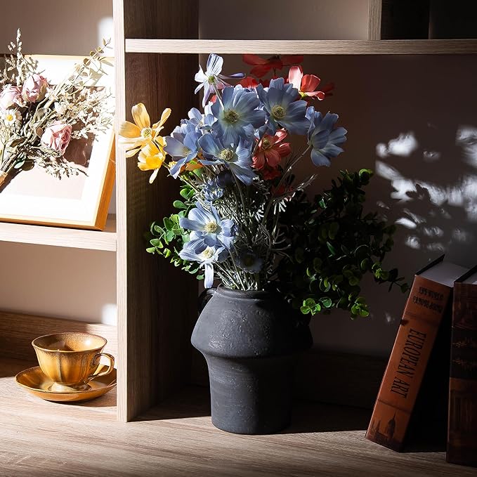 Terracotta Vases, 7 Inch Ceramic Rustic Vase, Vases with Handle for Flower, Vintage Pottery Vases Home Decor, Christmas Decorative Farmhouse Vase for Shelf Decor, Farmhouse, Table, Lyeec