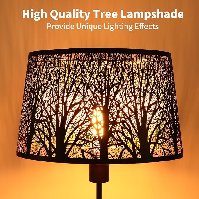 Metal Lampshade, Large Lamp Shade for Table Floor Lamps, (12×8)'' Top×(14×10.5)'' Bottom×8.5" Height Oval Shade, Etched Forest Gothic Style Replacement Lamp Shade(Spider), Black Gold