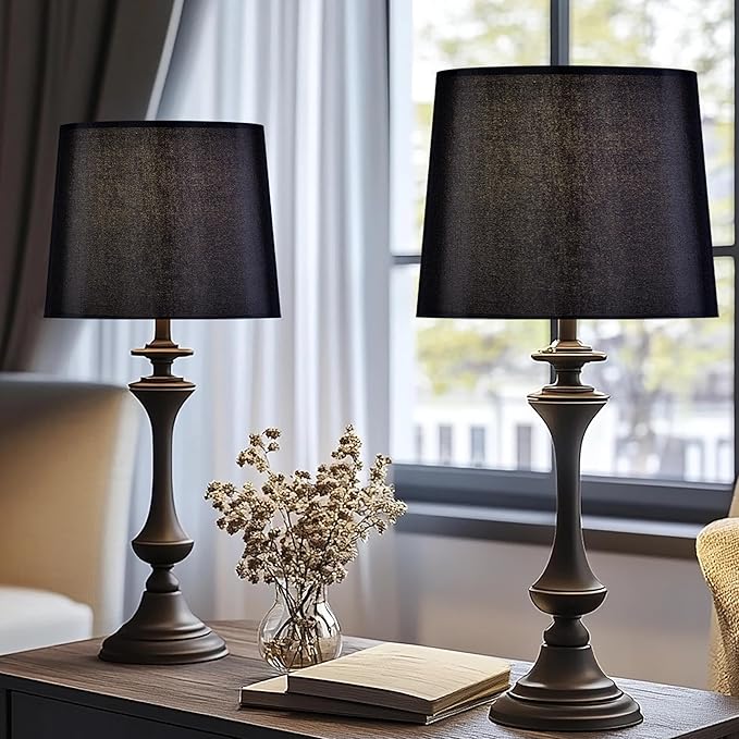 GO&SO Modern Black Lamp Shade Set of 1,Medium Drum Replacment Lampshade Silk,11 × 13" ×10" Spider Lampshades for Table Lamps and Floor Lamp,Modern Shade for Bedroom,Living Room,Simple Assembly