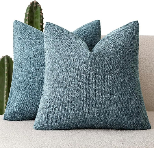 Foindtower Pack of 2, Decorative Textured Boucle Throw Pillow Covers Accent Solid Pillow Cases Cozy Soft Couch Cushion Case for Chair Sofa Bedroom Living Room Home Decor 22x22 Inch Misty Blue