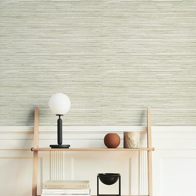 Grasscloth Peel and Stick Wallpaper 17.3" x 197" Renter Friendly, Cream Textured Grassweave Wallpaper Self Adhesive Removable for Bathroom Bedroom