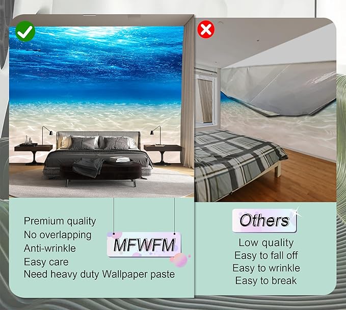 Undersea Landscape Wall Mural Deep Sea Natural Wallpaper for Bedroom Living Room (Not Peel n' Stick)