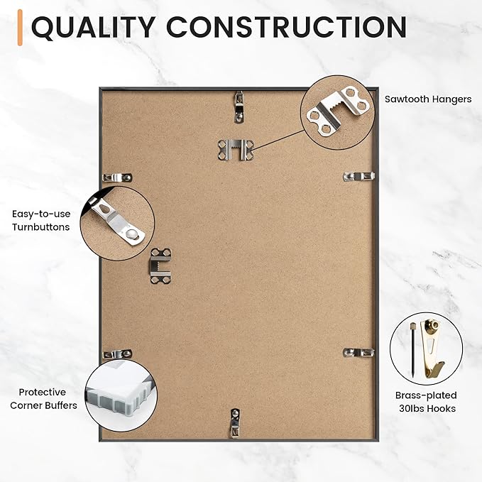 11x14 inch Metal Picture Frame - 11 x 14 Thin Aluminum Photo Frames with 8x10 Removable Mat - High Definition Plexiglass - Vertical and Horizontal Display - Wall Hook Hanging Hardware Included - Black, Set of 1