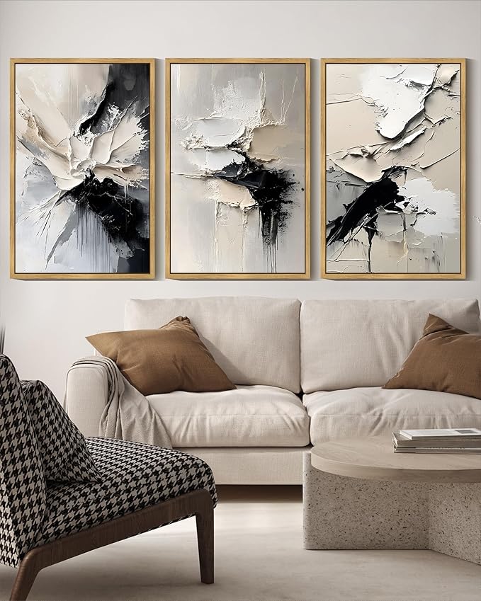 KUVIOKE Navy Blue Abstract Framed Wall Art Minimalist Graffiti Pastel Wall Decor Modern Neutral Color Block Illustration Painting Brush Stroke Art Home Decor 16x24in (Natural Framed)