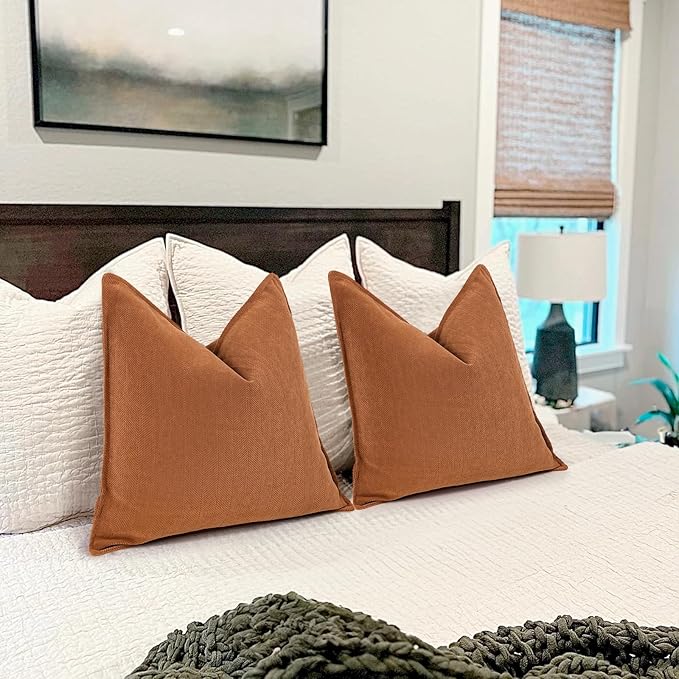 ZWJD Orange Pillow Covers 26x26 Set of 2 Chenille Throw Pillow Covers with Elegant Design Soft and Luxurious Decorative Throw Pillows for Couch, Bed, and Home Decor