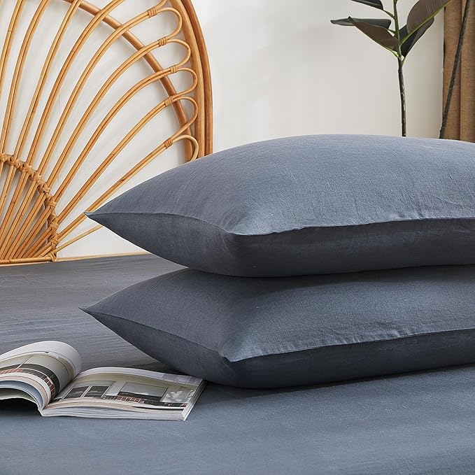 100% French Linen Pillowcase Set of 2, Breathable Envelope Closure Soft Linen Pillow Cover,Soft Luxury Hotel & Home Use, Gift