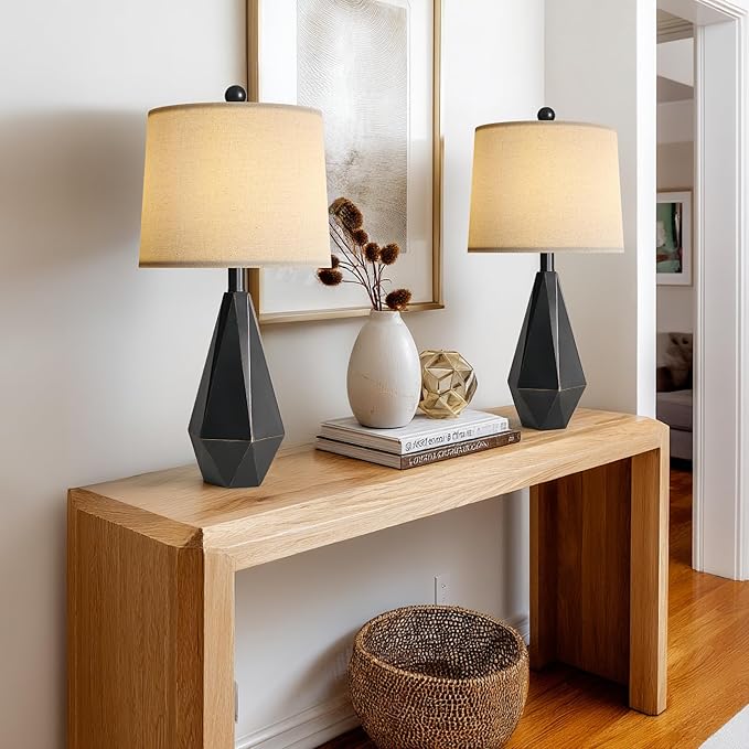 PoKat 23'' Farmhouse Table Lamps Set of 2, Black Bedside Lamps for Bedroom Night Stands, Modern Nightstand Lamps for Living Room, End Side Table, Black