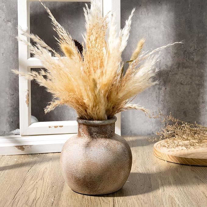 Ceramic Rustic Farmhouse Vase | 6 Inch Pottery Decorative Flower for Home Decor | Boho Vase | Terracotta for Table, Living Room, Bathroom Decoration, Shelf Decor, Mantel, Terra