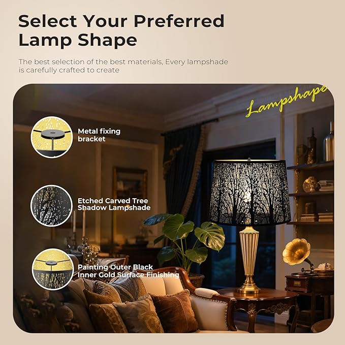 Large Lamp Shade, Metal Lampshade, drum lamp shades,replacement lamp shades For Table Lamp Floor Lamps,Gothic Style Lamp Shade,12x14x10 inches, Tree Pattern Design, Black and Bronze.