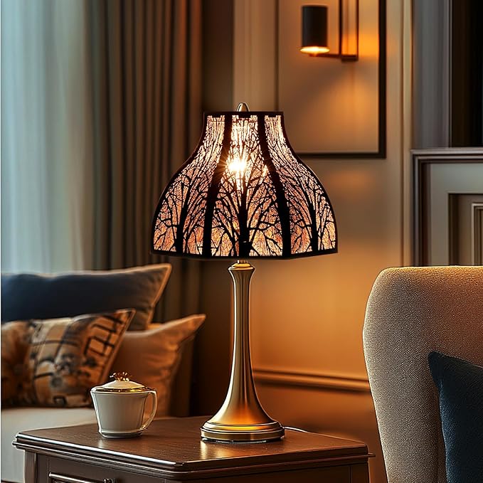 Etched Forest Large Metal Lampshade 5.32 X 13 X 9.5 Inch 8-Petal Lotus Shape Fits for Floor Lamp Table Lamp for Living Room Bedroom(Bronze Gold), Spider Fitter Lamp Shade