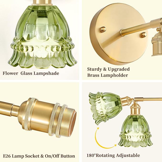 Battery Operated Wall Sconce with Remote Control,Vintage Wall Lamp with Flower lampshade,Rechargeable Battery Powered Wall Lights with 15 Colors for Beside Bedroom Living Room Doorway,Lily Green