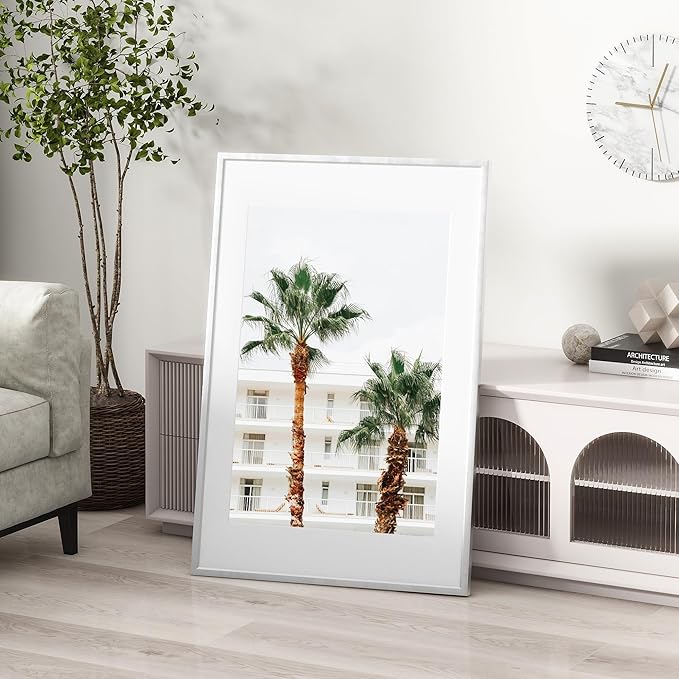 8x10 inch Metal Picture Frame - 8 x 10 Thin Aluminum Photo Frames with 5x7 Removable Mat - High Definition Plexiglass - Ideal for Wall or Tabletop Display - Wall Hook Hanging Hardware Included - Silver, Set of 1