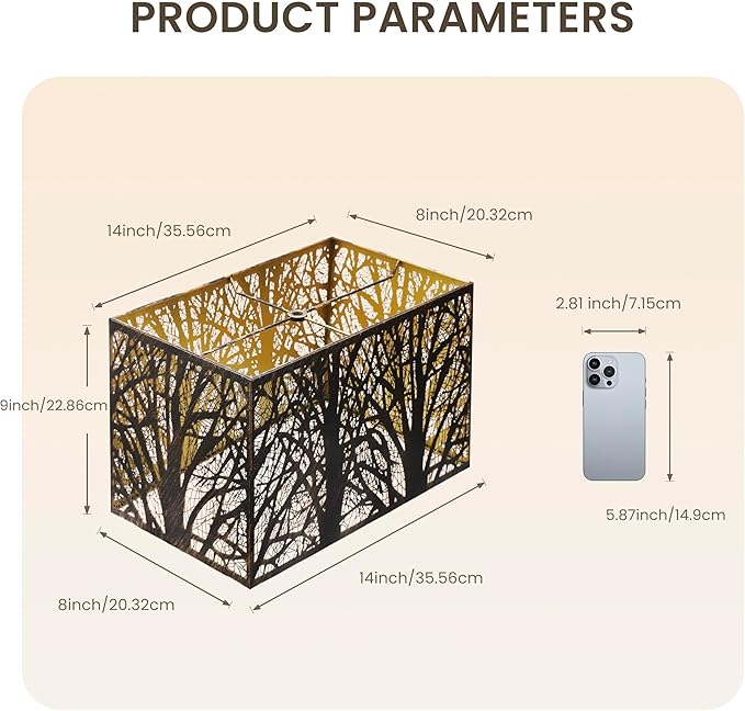 Metal Square Lampshade 8''Top X 14'' Bottom X 9'' Height Lamp Shade Fits For Bedroom Living Room And More Spider Fitter