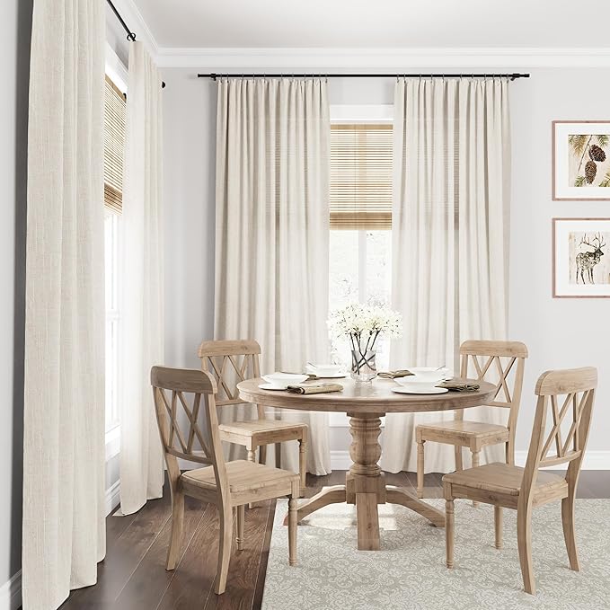 Guken Warm Beige Linen Curtains 63 Inches Long 2 Panel Set Rod Pocket Semi Sheer Dining Room Cozy Bedroom Decor Cotton Look Country Rustic Farmhouse Boho Curtains 52x63