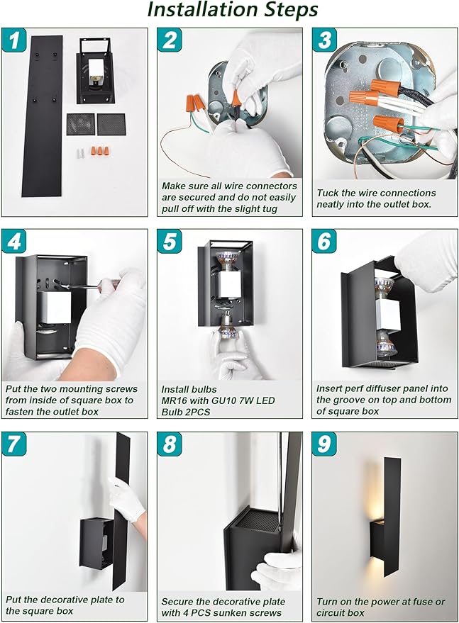 Black Reflex Modern Wall Sconce Indoor, Minimalist Up and Down Wall Light, Wall lamp for Entryway Hallway Bedroom Living Room Corridor Mirror Stairs, 2x7W Max GU10 Base, Matte Black