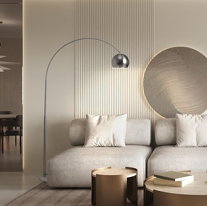 Brightech Olivia Floor Lamp, Arc Lamp for Living Rooms, Standing Lamp with LED Light Bulbs for Bedroom Reading, Great Living Room Décor, Tall Lamp for Offices - Chrome