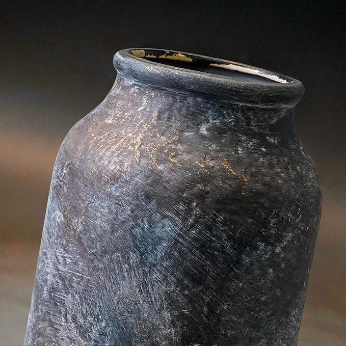 Rustic Ceramic Vase, Terracotta Pottery Decorative Vase, Farmhouse Decor for Living Room, Home, Fireplace, Shelf Decor, 9 Inch, Bronze