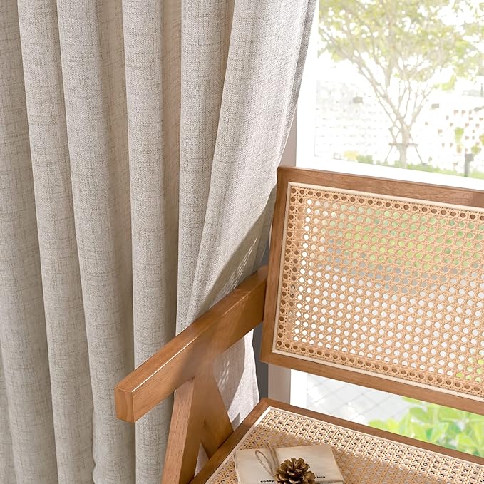 YoungsTex Short Linen Curtains 40 Inch Length for Kitchen Window Over Sink, Semi Sheer Cafe Drapes Light Filtering with Rod Pocket Back Tab for Bathroom, 42 X 40 Inch, 2 Panels