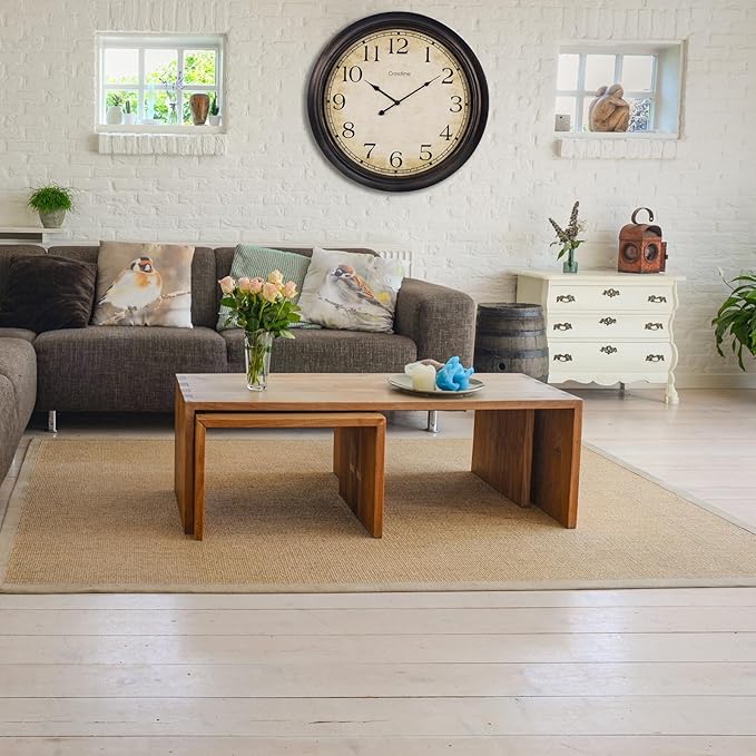 24 Inch Wall Clock Battery Operated Silent Vintage Large Wall Clocks for Living Room Fireplace Decor,Black-Brown