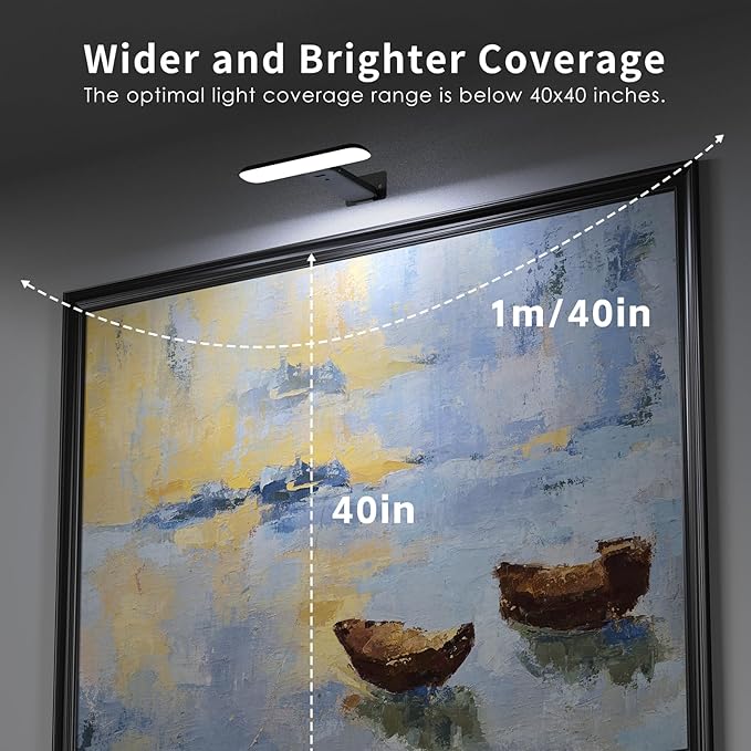 2 Pack Picture Lights for Wall, Rechargeable LED Picture Light Battery Operated with Remote, Dimmable Poster Light for Paintings, Portraits, Art Frames, Display Lighting for Wall Decor,Black