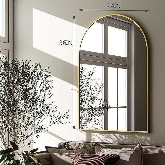 HARRITPURE Arched Wall Mirror 24"x36" – Gold Metal Frame Vanity Mirrors for Bedroom, Entryway, Living Room Decor