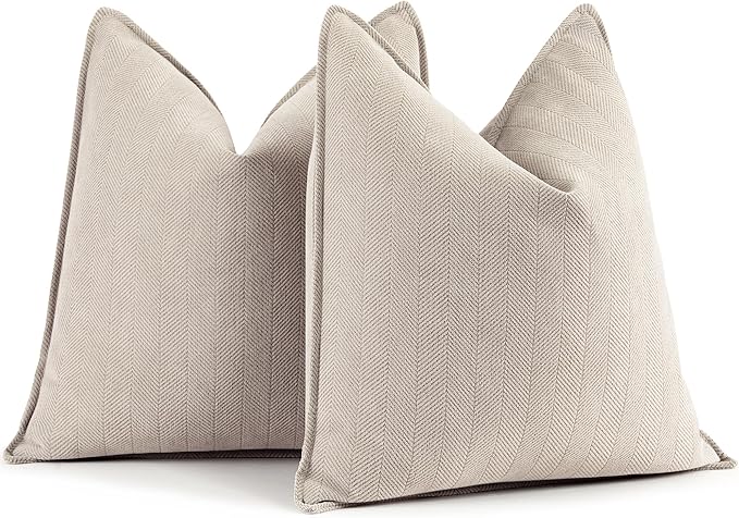 ZWJD Beige Pillow Covers 20x20 Set of 2 Chenille Throw Pillow Covers with Elegant Design Soft and Luxurious Decorative Throw Pillows for Couch, Bed, and Home Decor